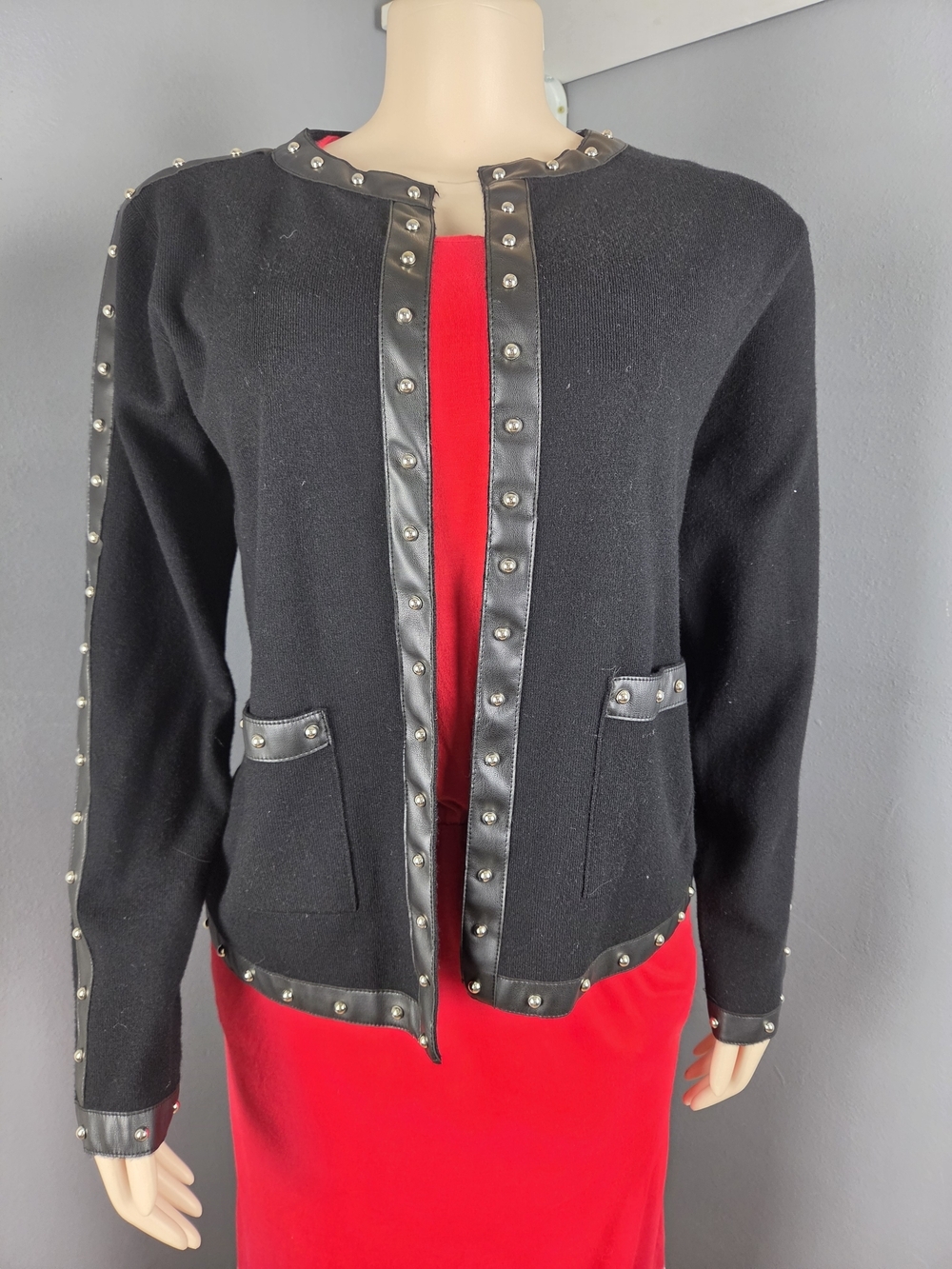 Sioni Black Knit Blazer with Stud-Trim
